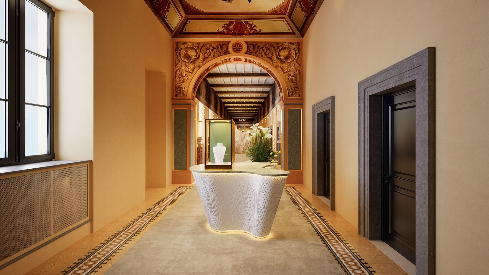 Cartier Rome – rendu 3D photoréaliste, couloir (vue 4)