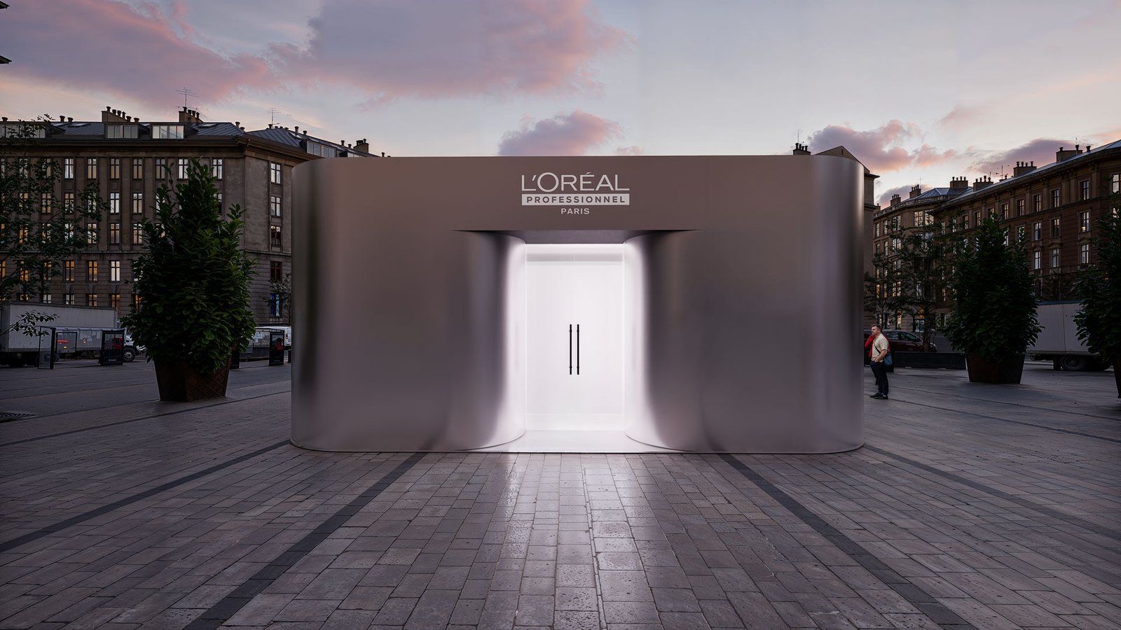 L'Oréal pop-up Saint-Lazare – rendu 3D photoréaliste (vue 1)