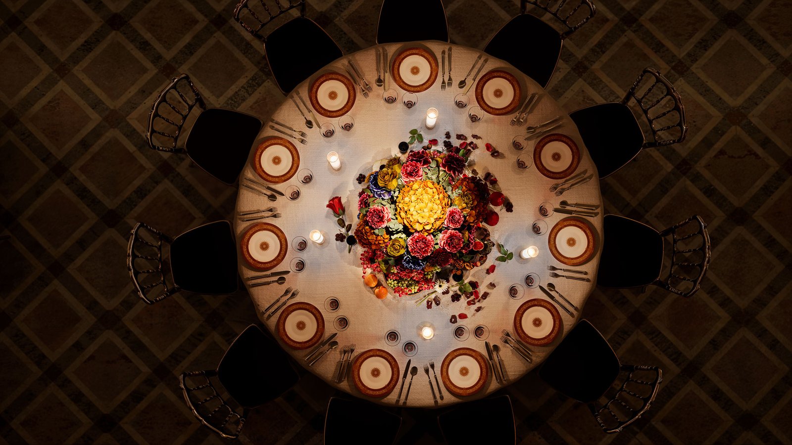 Grand Dîner du Louvre – rendu 3D photoréaliste, détail en gros plan (vue 8)