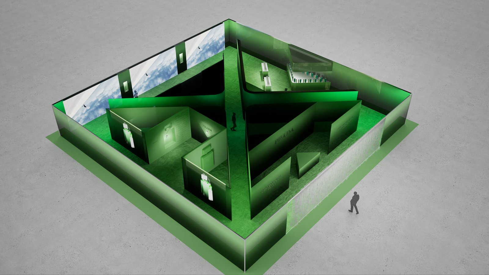 Prada Prototype – rendu 3D photoréaliste, vue axonométrique (vue 1)