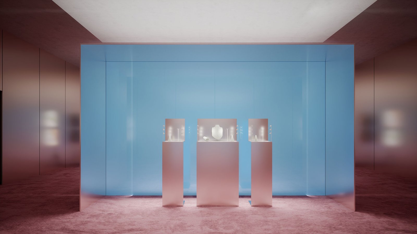 Prada Fine Jewelry – rendu 3D photoréaliste, espace collection (vue 3)