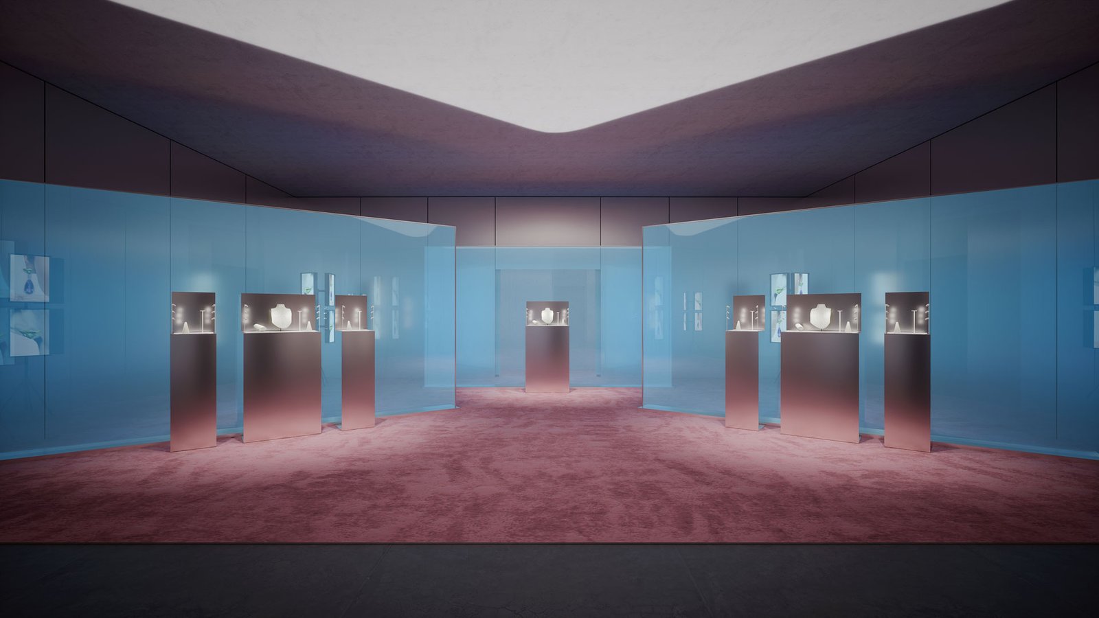 Prada Fine Jewelry – rendu 3D photoréaliste, espace collection (vue 4)